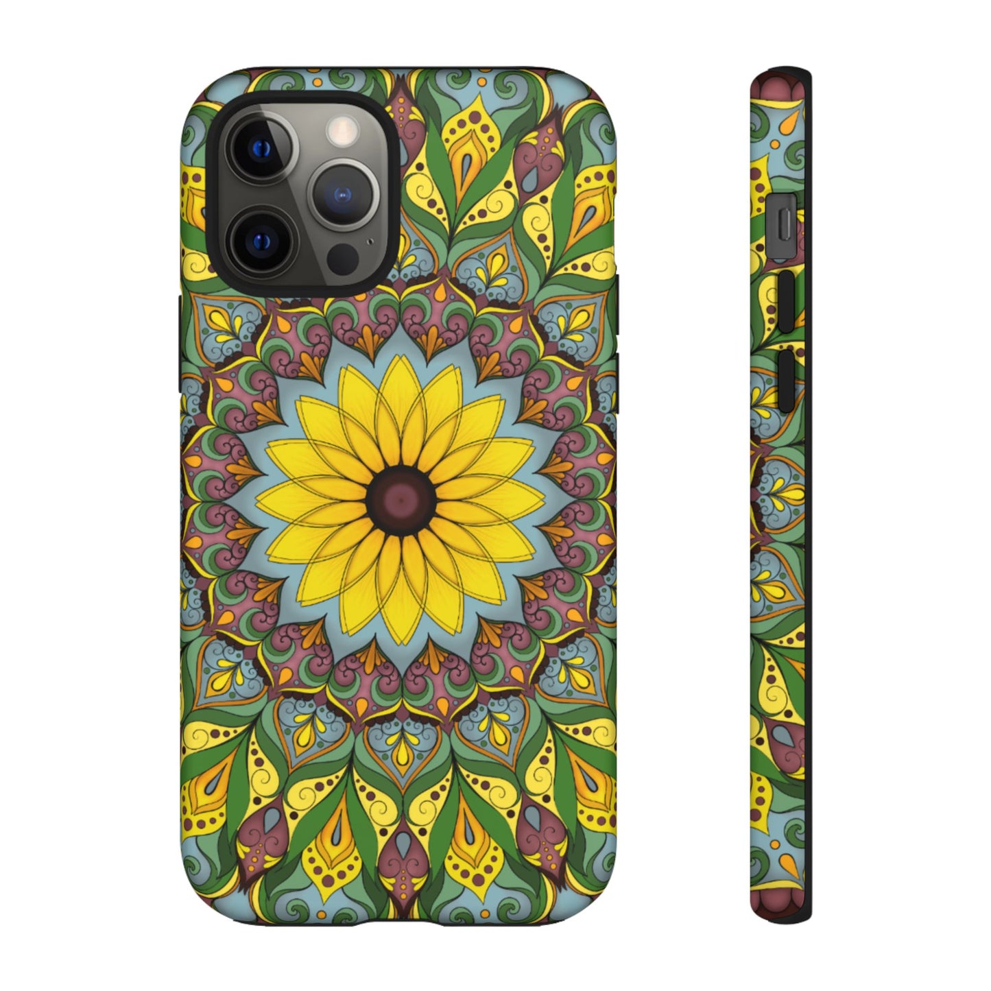"Black Eyed Susan" Mandala Phone Case — Floral Boho Tough Case