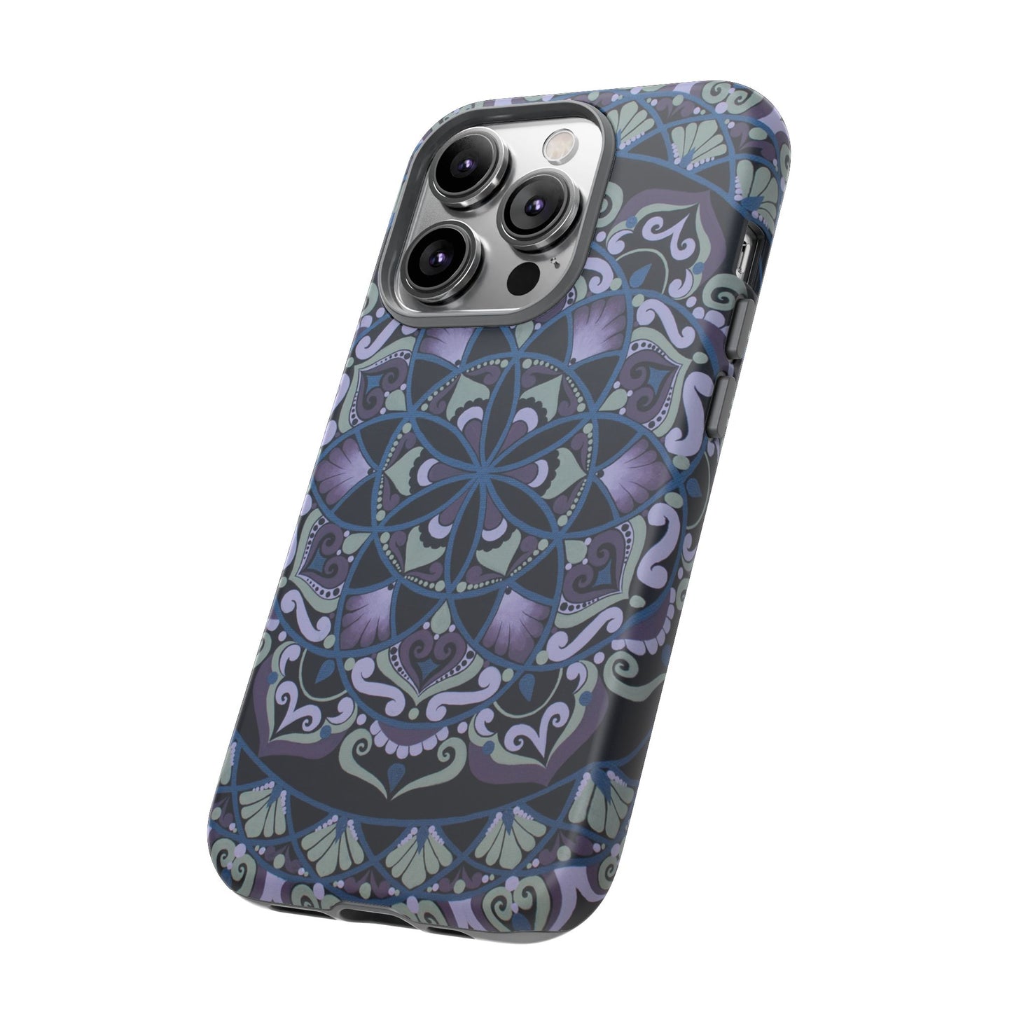 "Wisteria Bloom" Mandala Floral Tough Phone Case — Purple Blue Boho Protective Cover