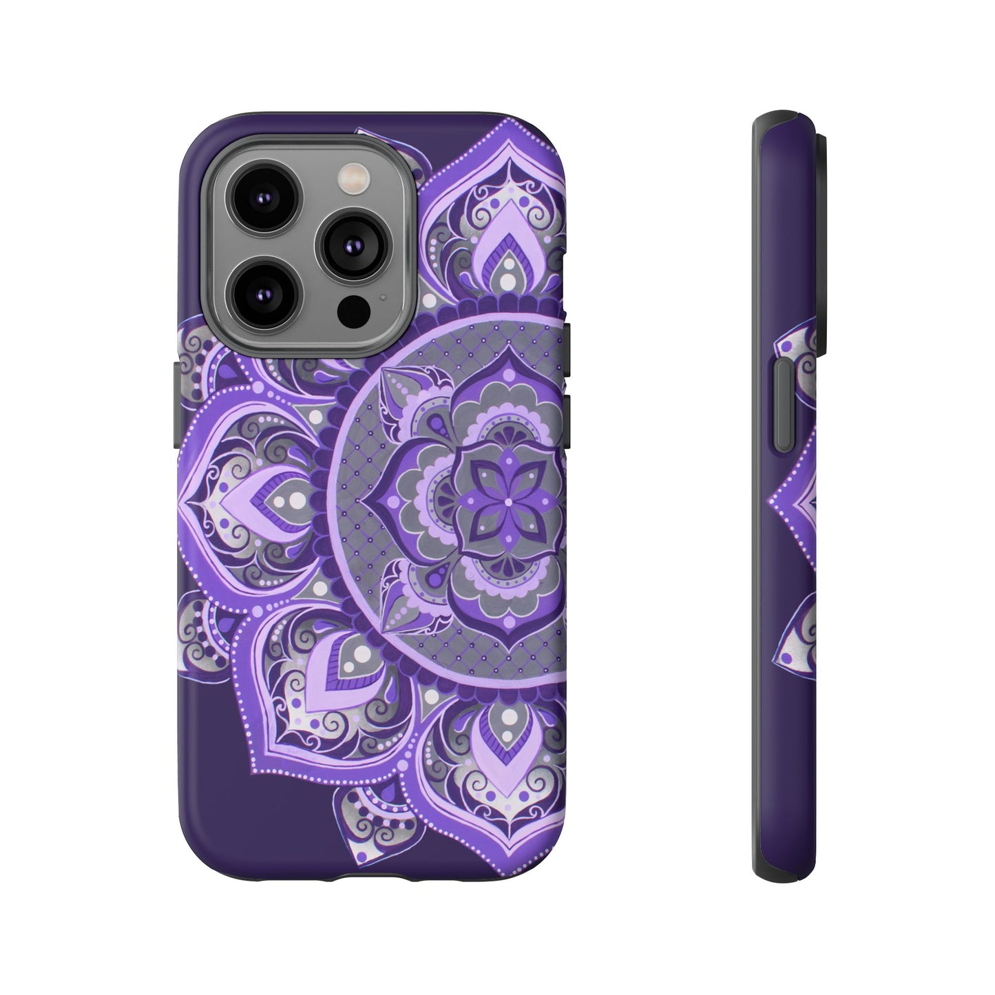 Purple Mandala Tough Phone Case — Protective Floral Boho Phone Cover