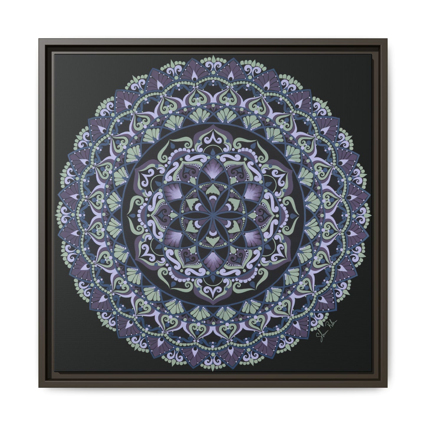 Framed "Wisteria Bloom" Mandala Wall Art — Purple Floral Geometric Canvas
