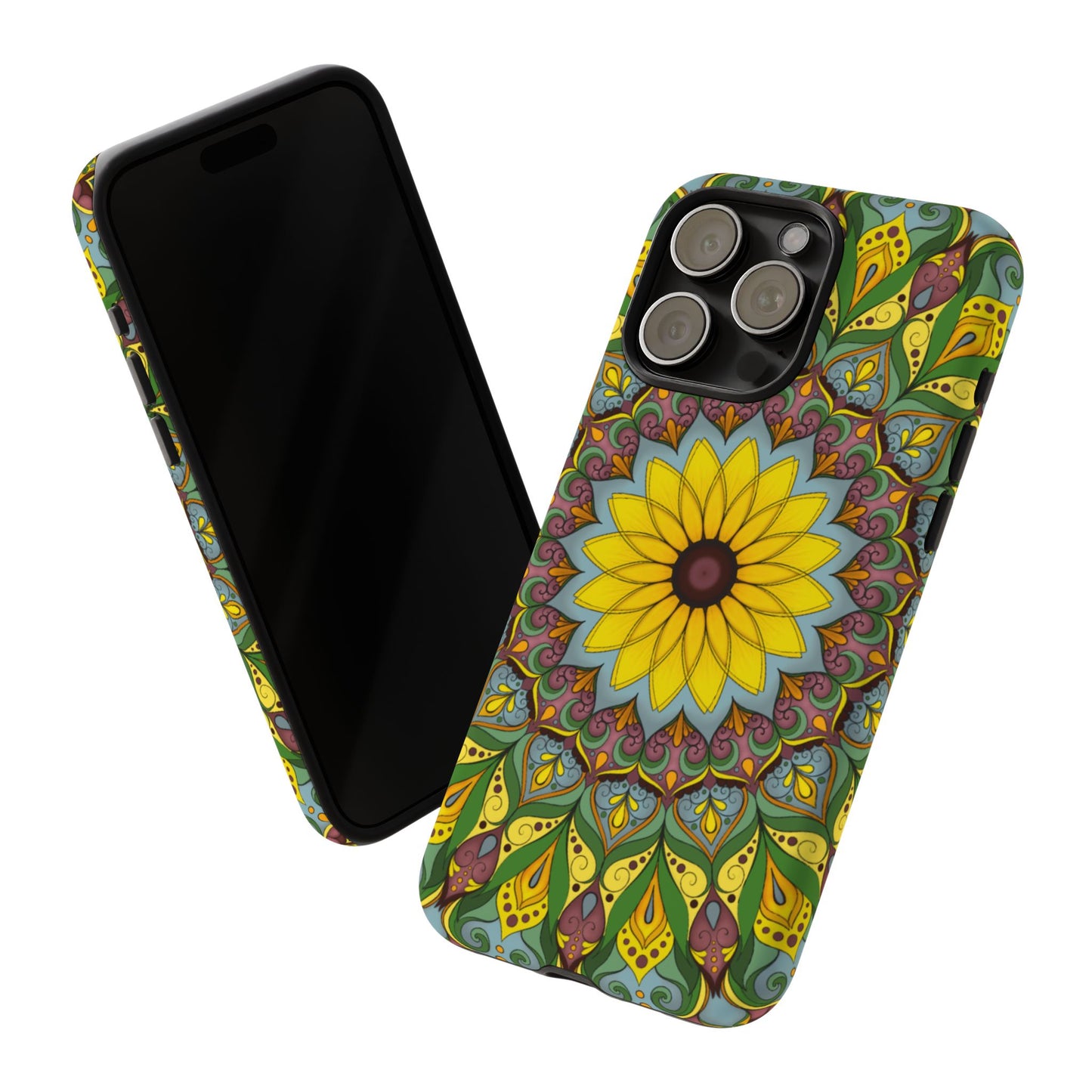 "Black Eyed Susan" Mandala Phone Case — Floral Boho Tough Case