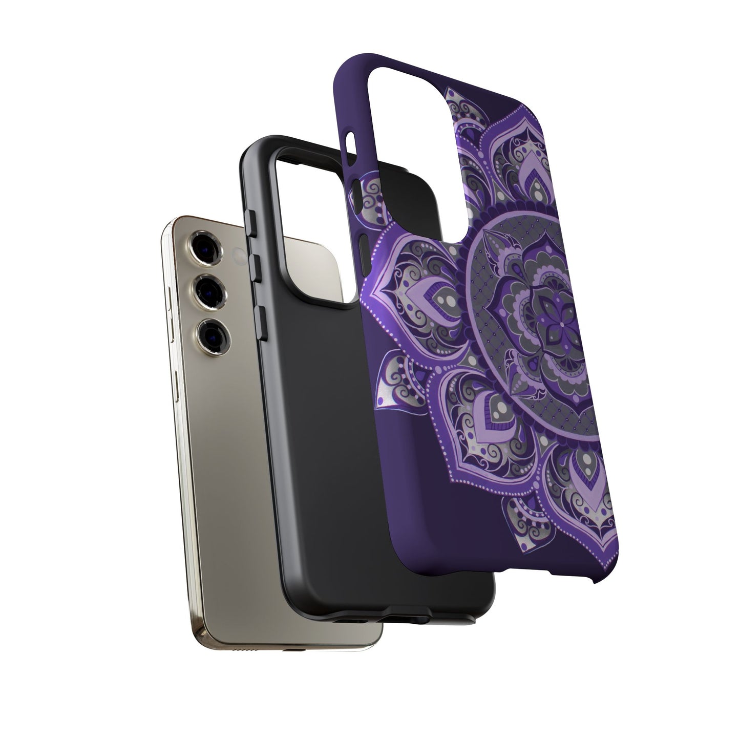 Purple Mandala Tough Phone Case — Protective Floral Boho Phone Cover