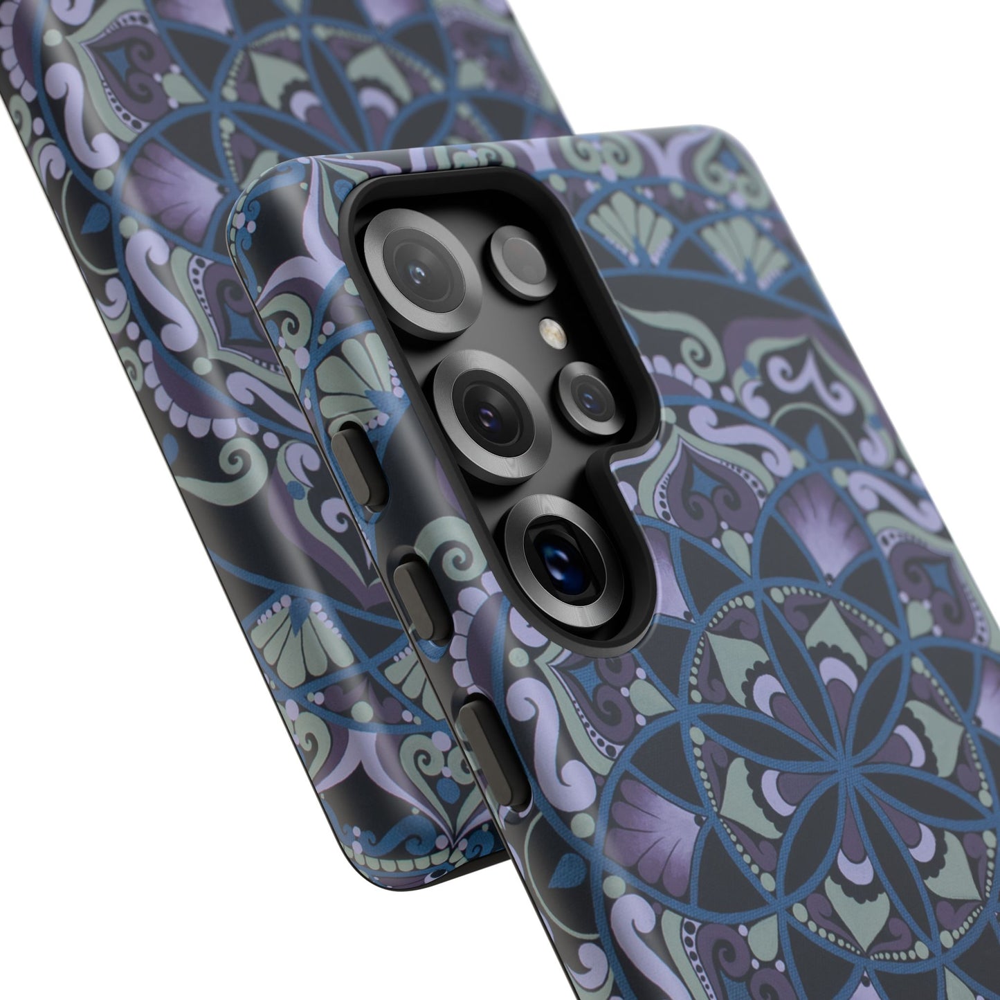"Wisteria Bloom" Mandala Floral Tough Phone Case — Purple Blue Boho Protective Cover