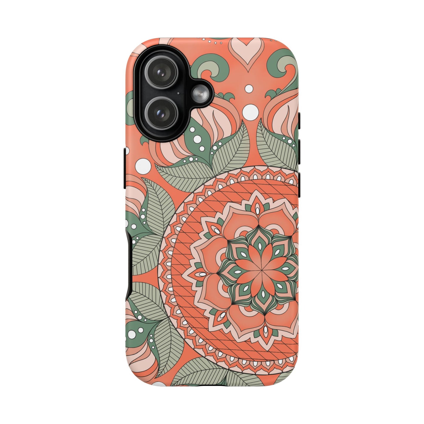 "Persimmon" Mandala Floral Phone Case — Boho Coral Green Protective Cover
