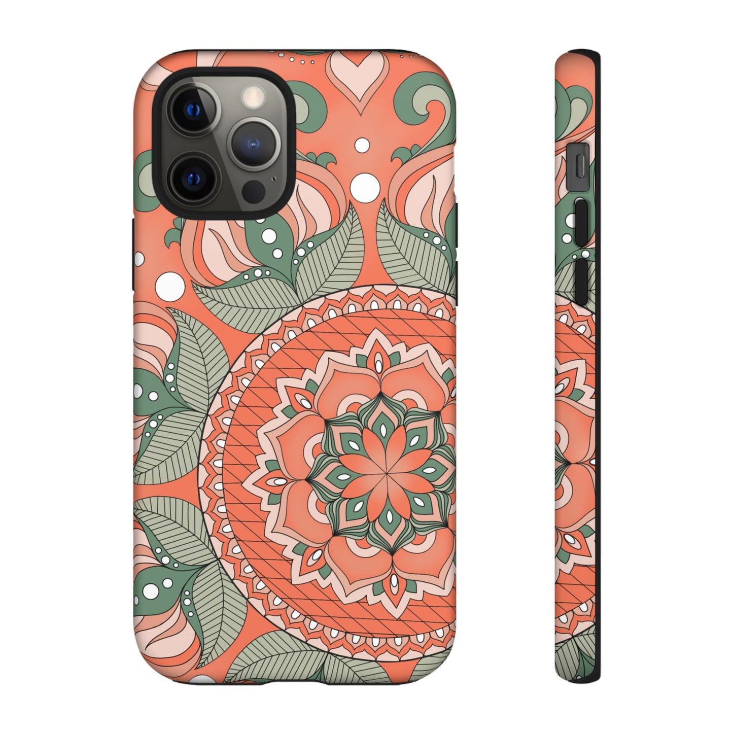 "Persimmon" Mandala Floral Phone Case — Boho Coral Green Protective Cover