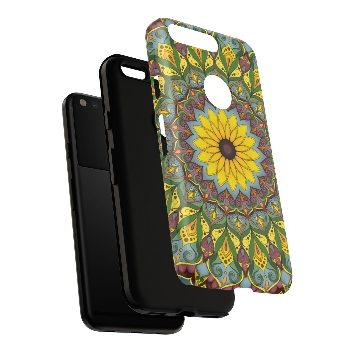 "Black Eyed Susan" Mandala Phone Case — Floral Boho Tough Case