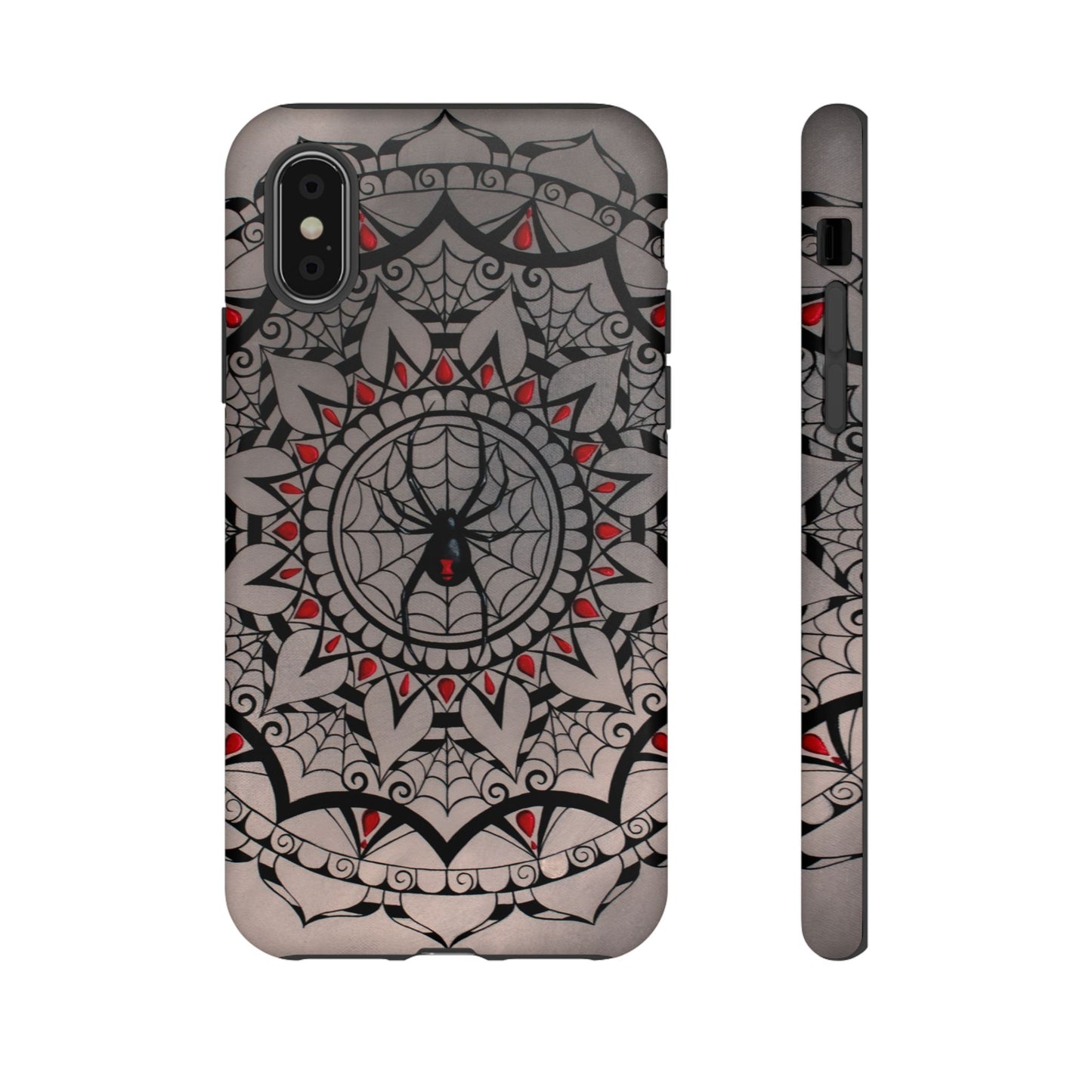 Mandala Spider Tough Phone Case - Gothic Red & Black Protective Cover