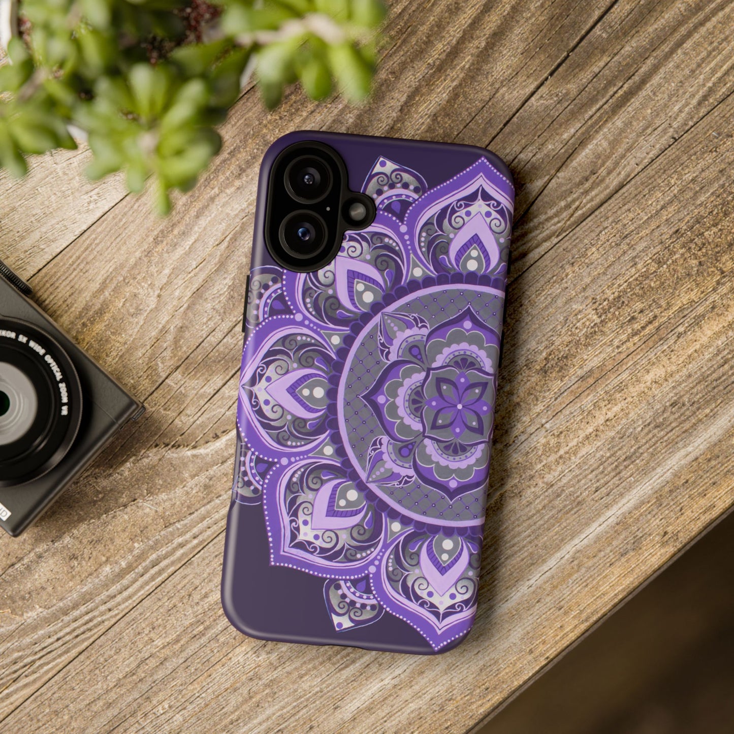 Purple Mandala Tough Phone Case — Protective Floral Boho Phone Cover