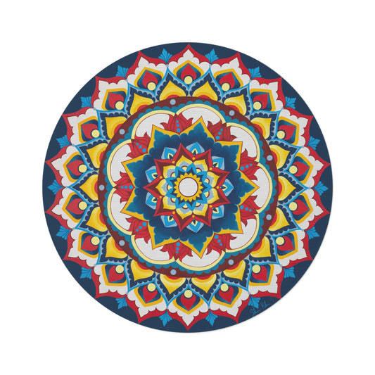 "Azul Morning" Boho Mandala Round Rug – Colorful Meditation Floor Mat