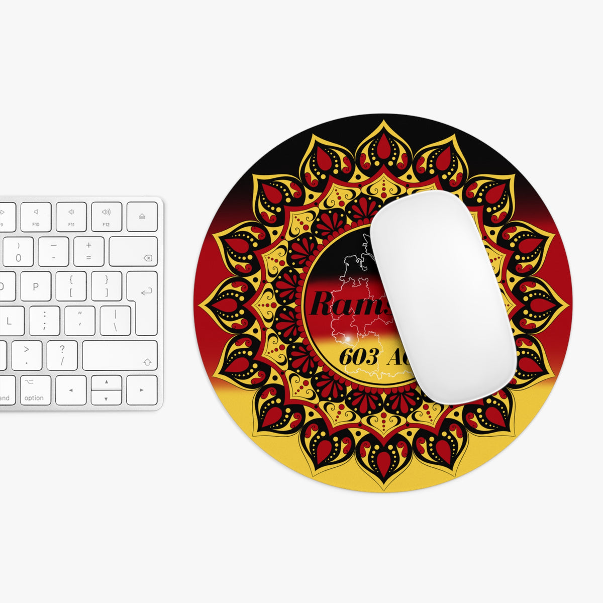 Rammstein Germany Flag Mandala Round Mouse Pad – 603 AOC Military Souvenir