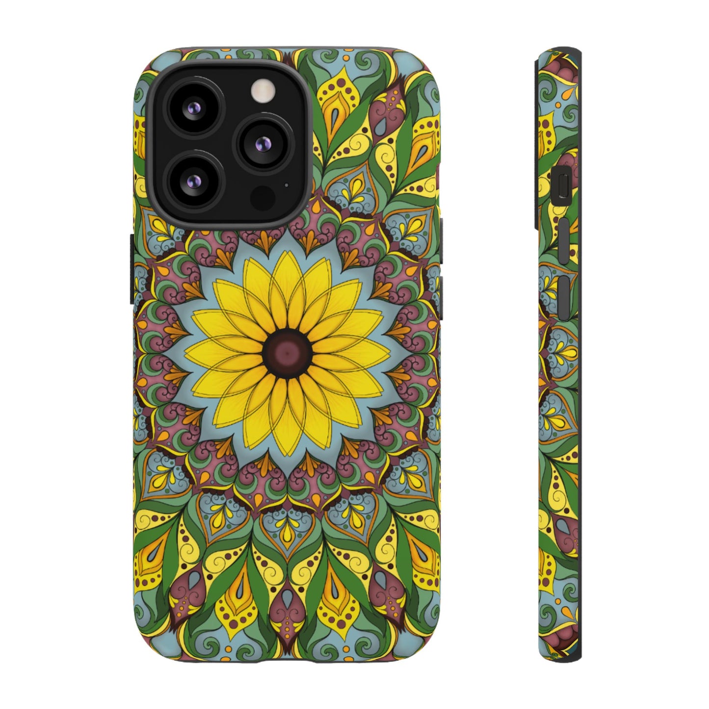 "Black Eyed Susan" Mandala Phone Case — Floral Boho Tough Case