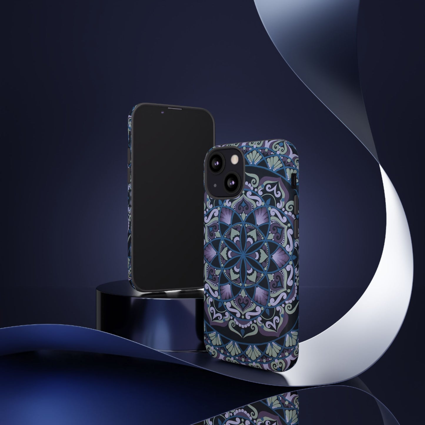 "Wisteria Bloom" Mandala Floral Tough Phone Case — Purple Blue Boho Protective Cover