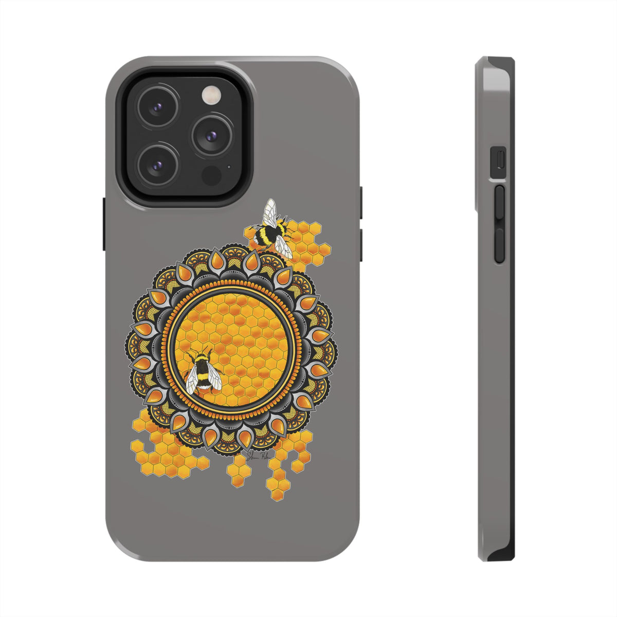 Bee Honeycomb Mandala Tough Phone Case — Artisan Honey Bees Protective Cover