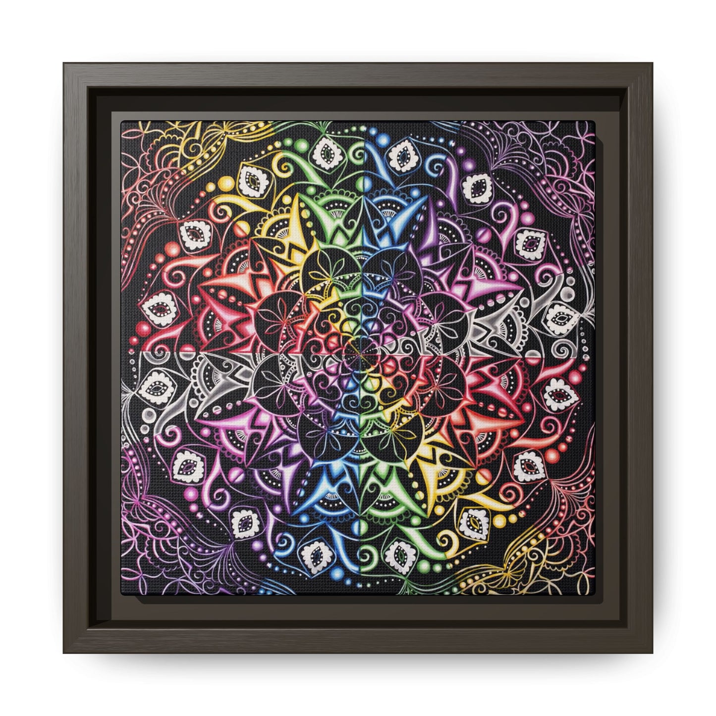 Rainbow Mandala Framed Canvas Art — Psychedelic Boho Wall Decor