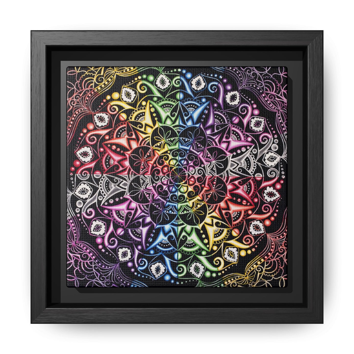 Rainbow Mandala Framed Canvas Art — Psychedelic Boho Wall Decor