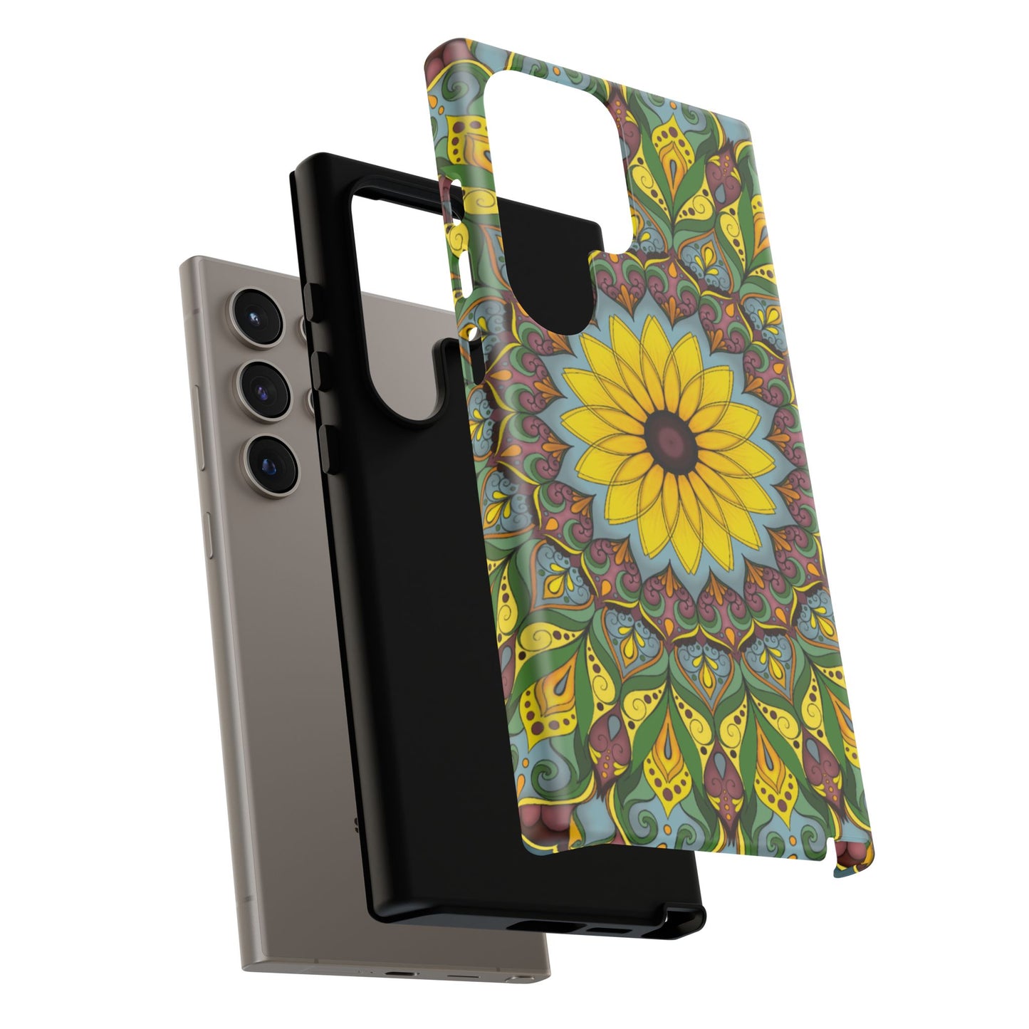 "Black Eyed Susan" Mandala Phone Case — Floral Boho Tough Case