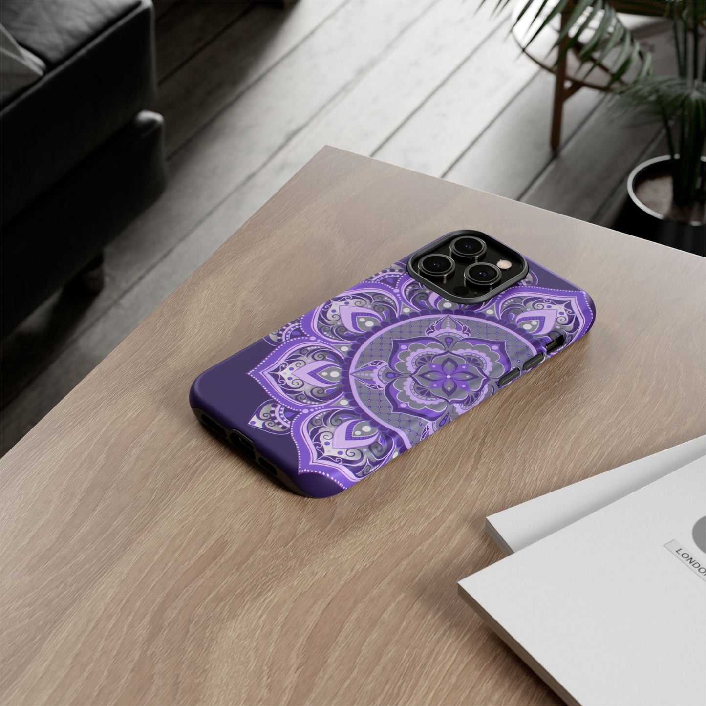 Purple Mandala Tough Phone Case — Protective Floral Boho Phone Cover