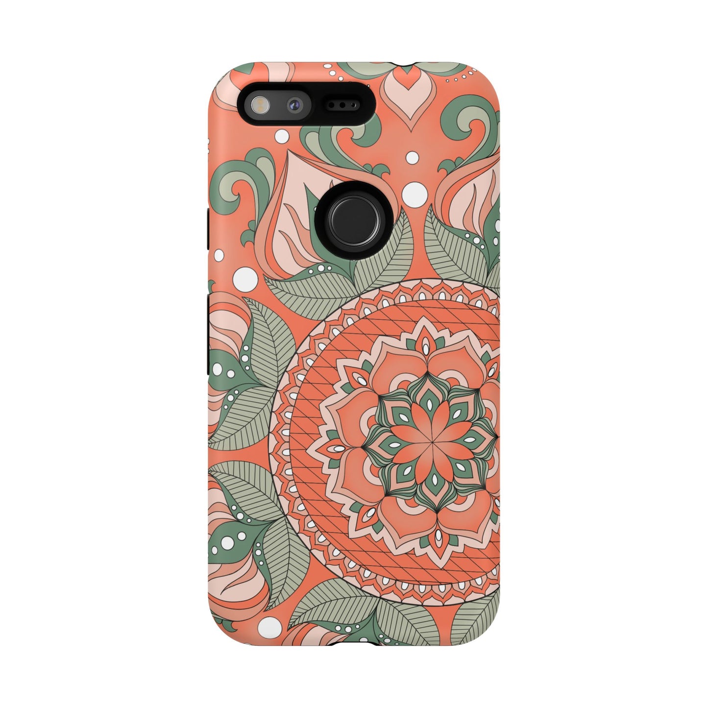"Persimmon" Mandala Floral Phone Case — Boho Coral Green Protective Cover