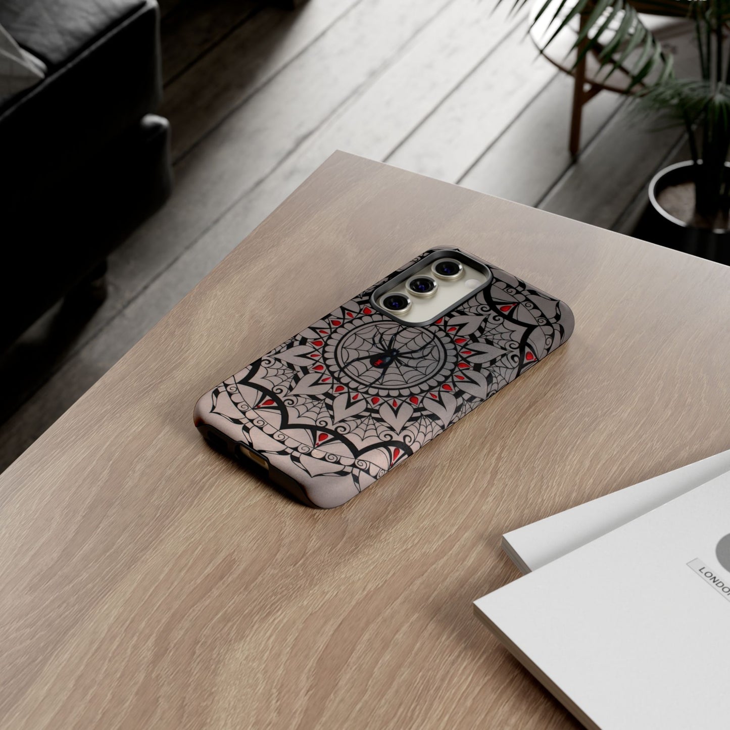 Mandala Spider Tough Phone Case - Gothic Red & Black Protective Cover