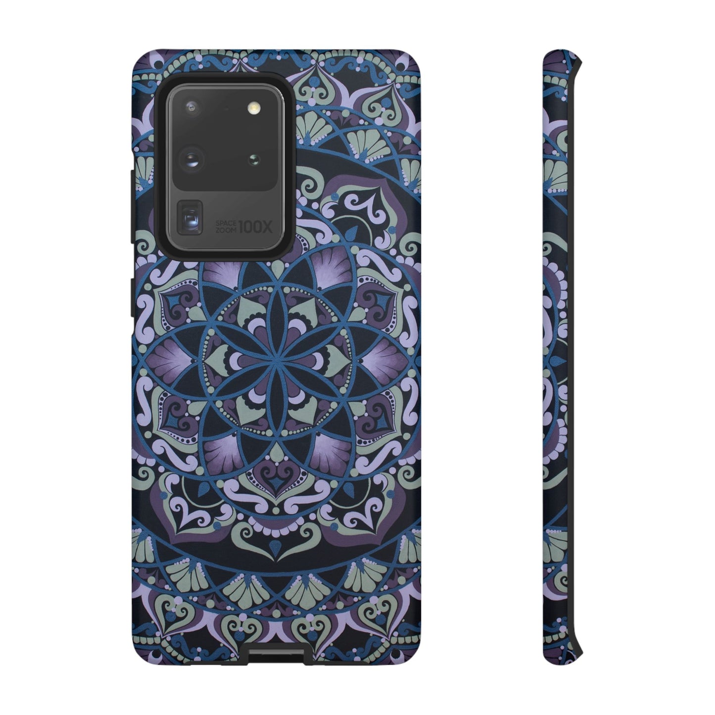 "Wisteria Bloom" Mandala Floral Tough Phone Case — Purple Blue Boho Protective Cover