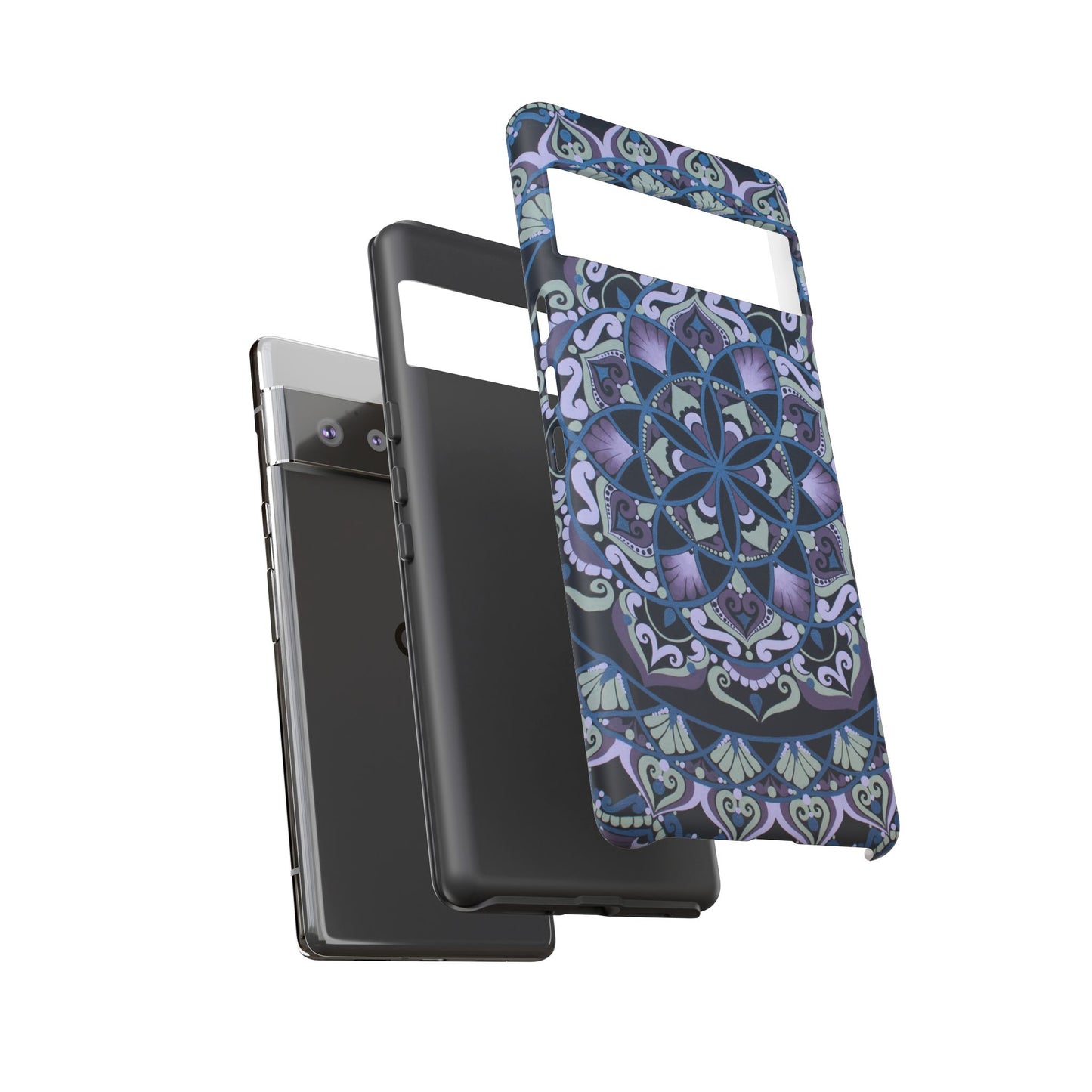 "Wisteria Bloom" Mandala Floral Tough Phone Case — Purple Blue Boho Protective Cover