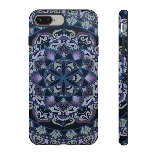"Wisteria Bloom" Mandala Floral Tough Phone Case — Purple Blue Boho Protective Cover