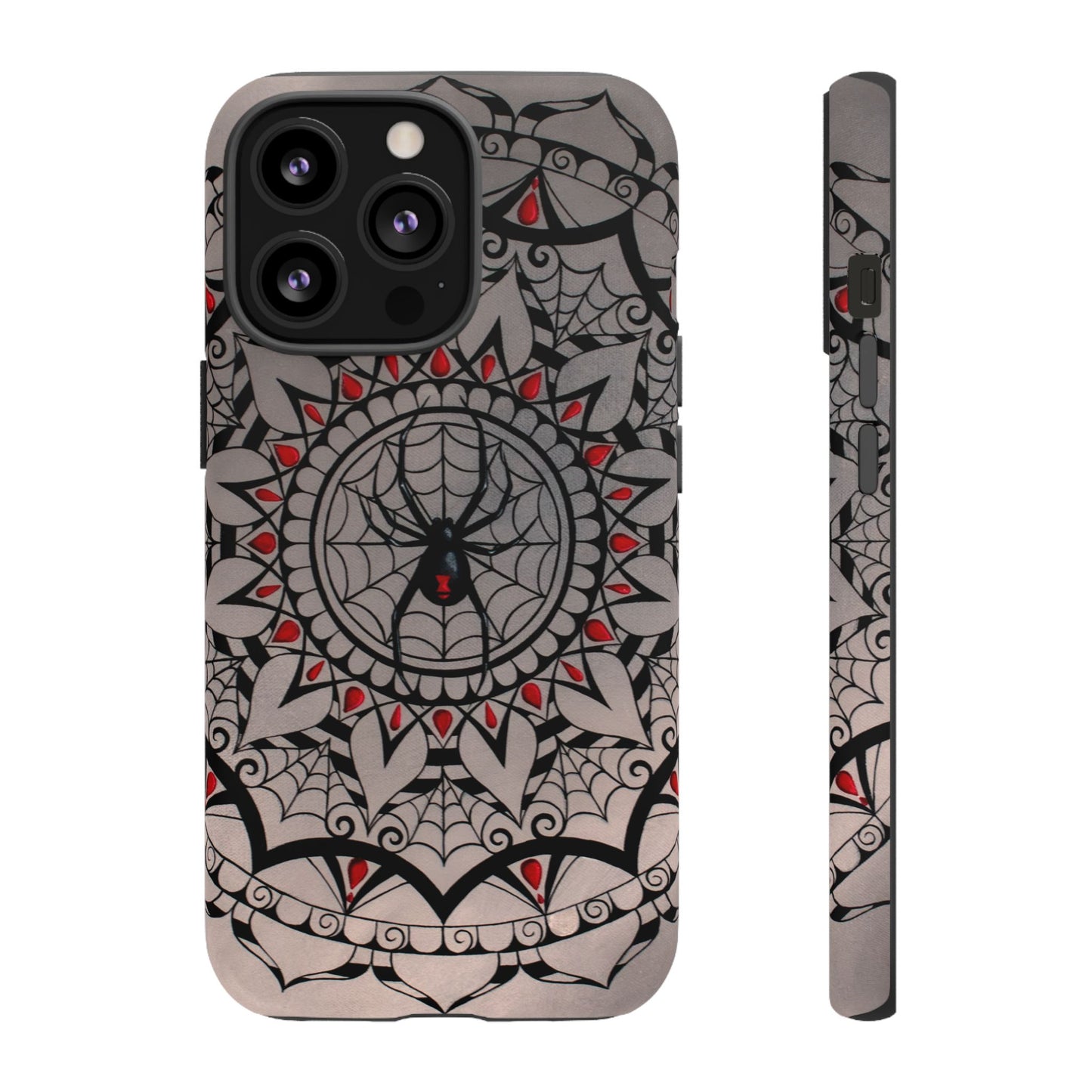 Mandala Spider Tough Phone Case - Gothic Red & Black Protective Cover