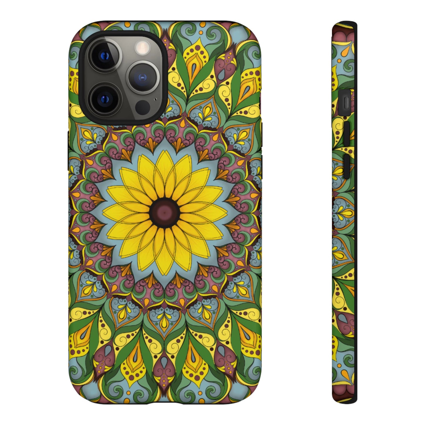 "Black Eyed Susan" Mandala Phone Case — Floral Boho Tough Case