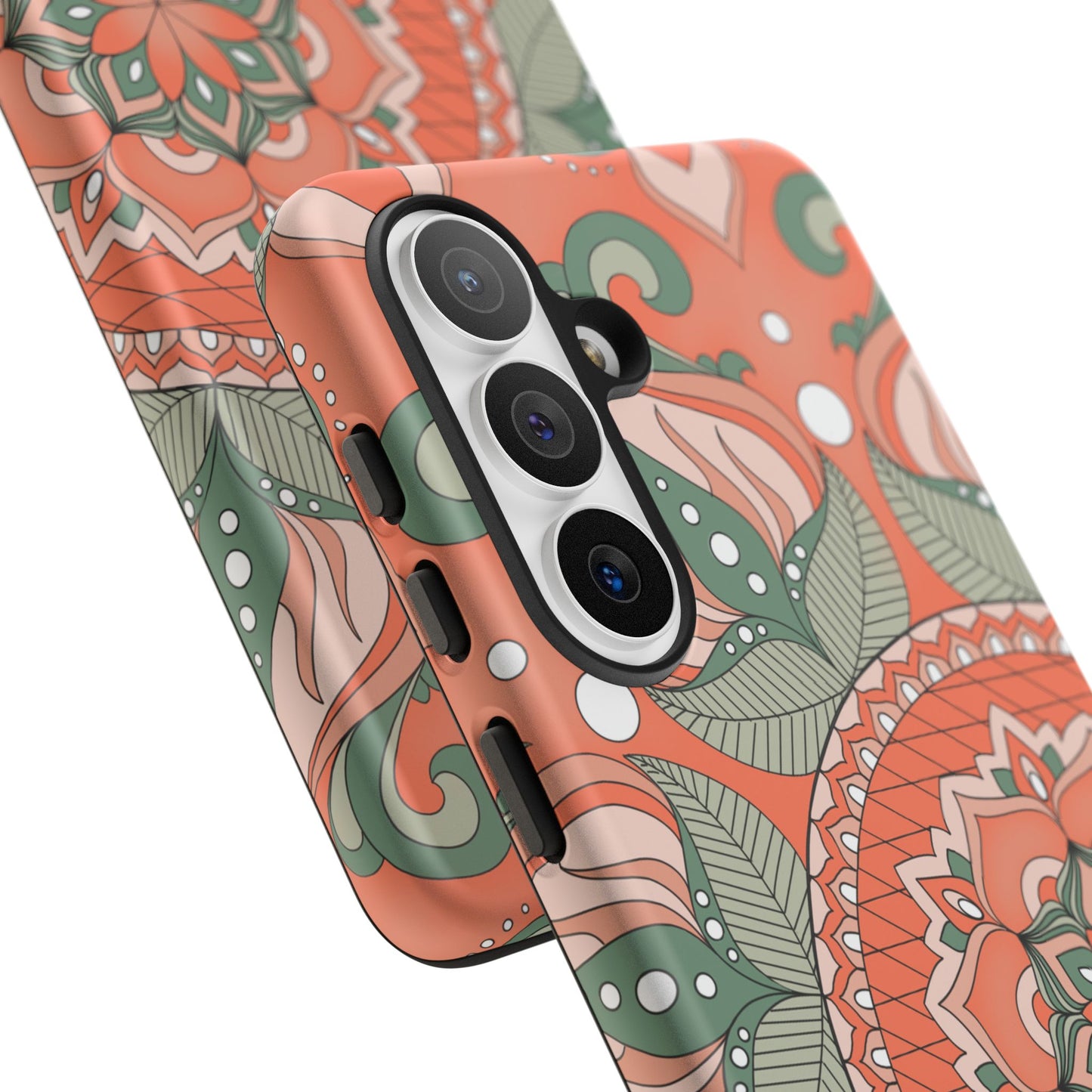 "Persimmon" Mandala Floral Phone Case — Boho Coral Green Protective Cover