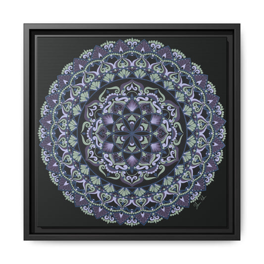 Framed "Wisteria Bloom" Mandala Wall Art — Purple Floral Geometric Canvas