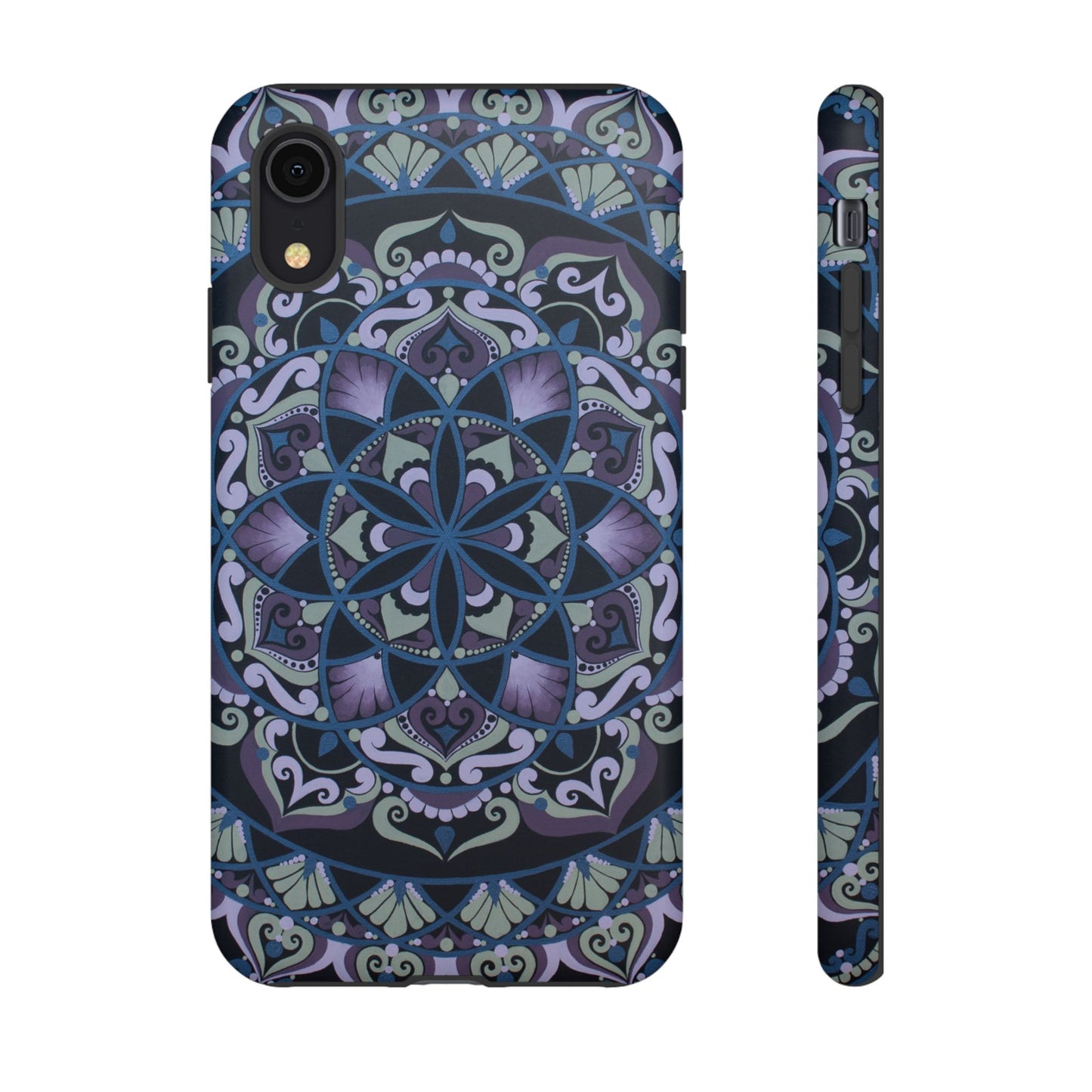 "Wisteria Bloom" Mandala Floral Tough Phone Case — Purple Blue Boho Protective Cover
