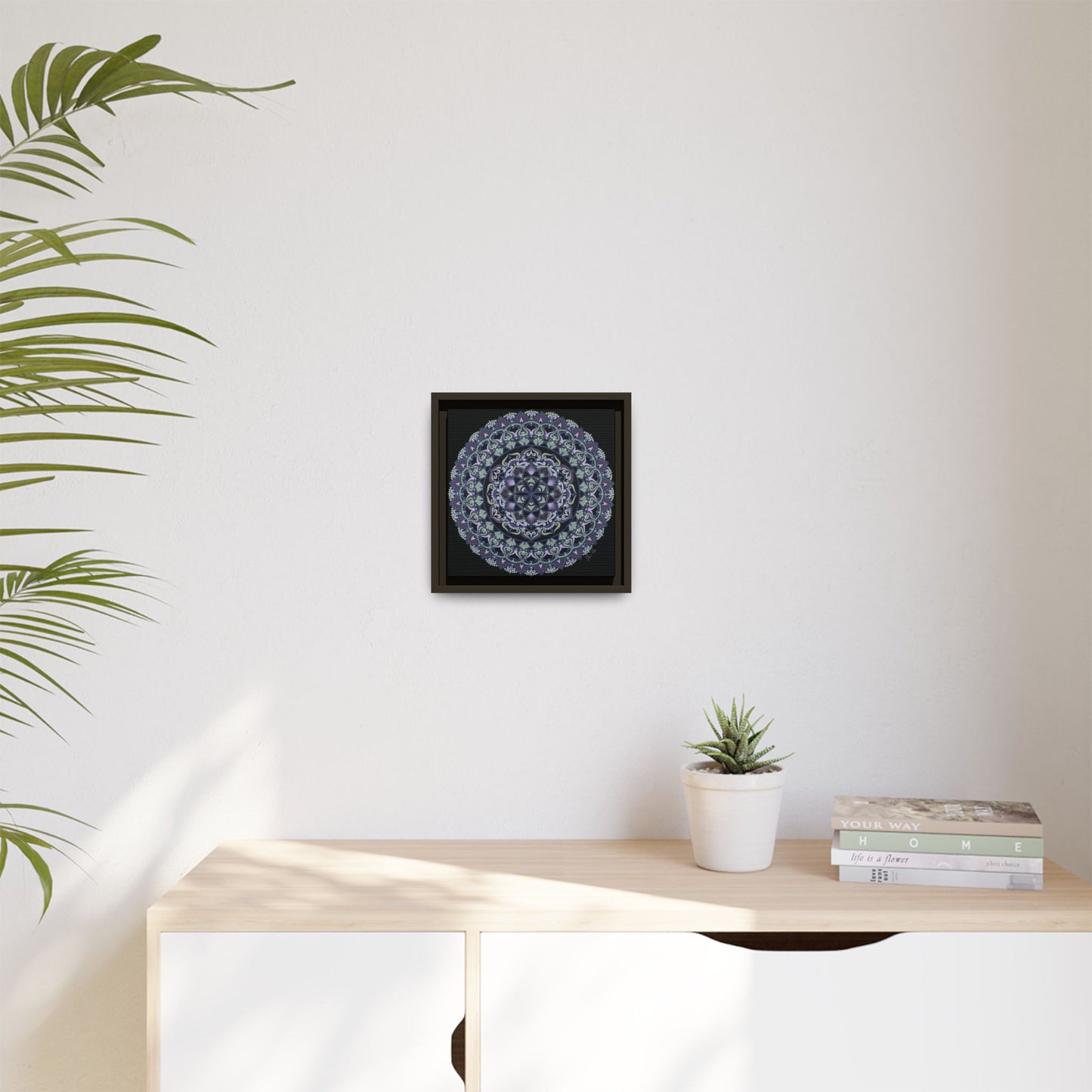 Framed "Wisteria Bloom" Mandala Wall Art — Purple Floral Geometric Canvas
