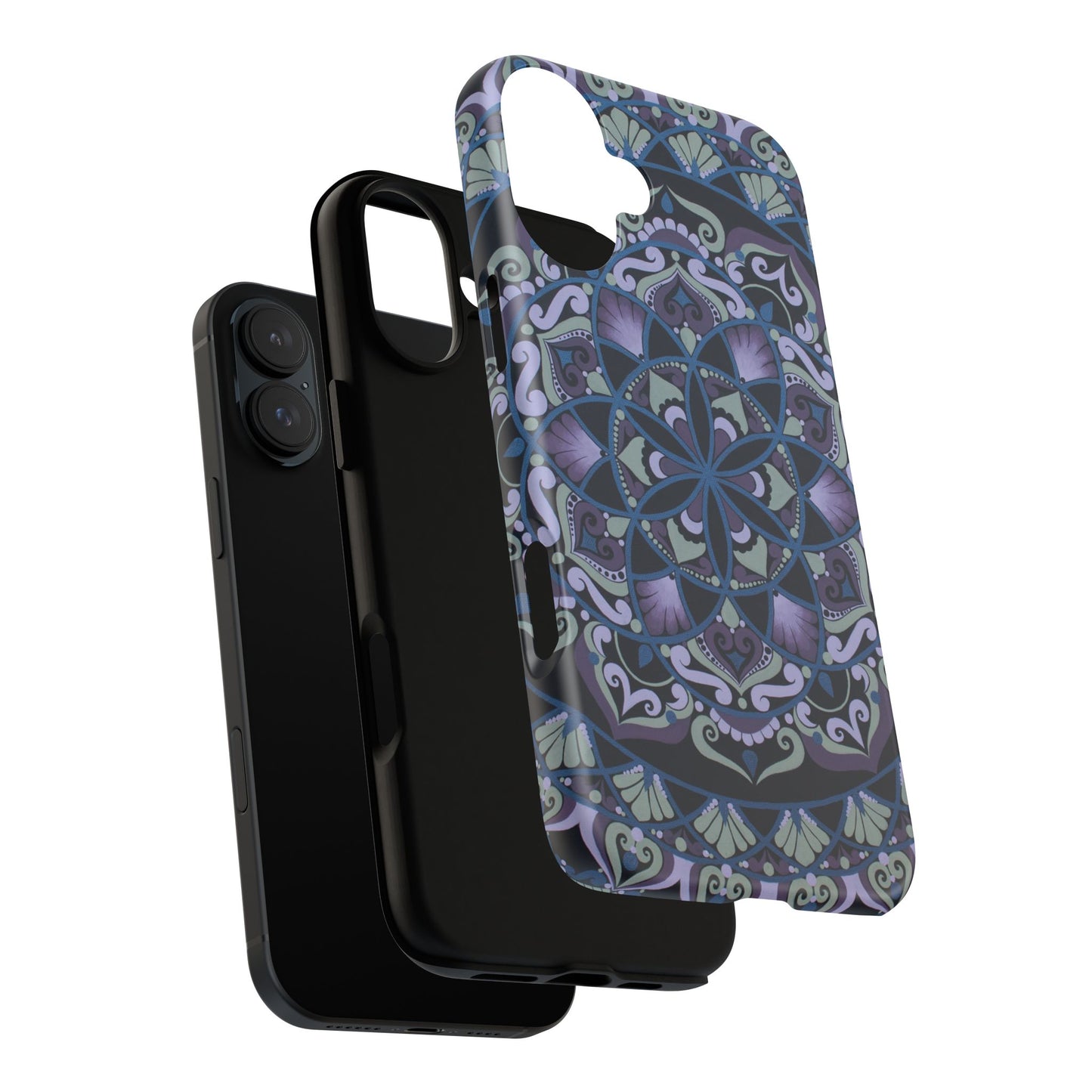 "Wisteria Bloom" Mandala Floral Tough Phone Case — Purple Blue Boho Protective Cover