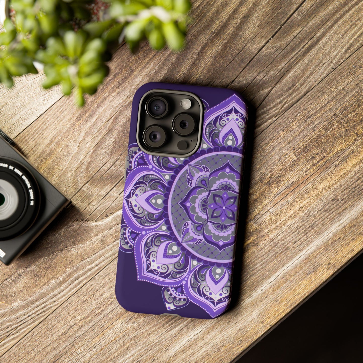 Purple Mandala Tough Phone Case — Protective Floral Boho Phone Cover