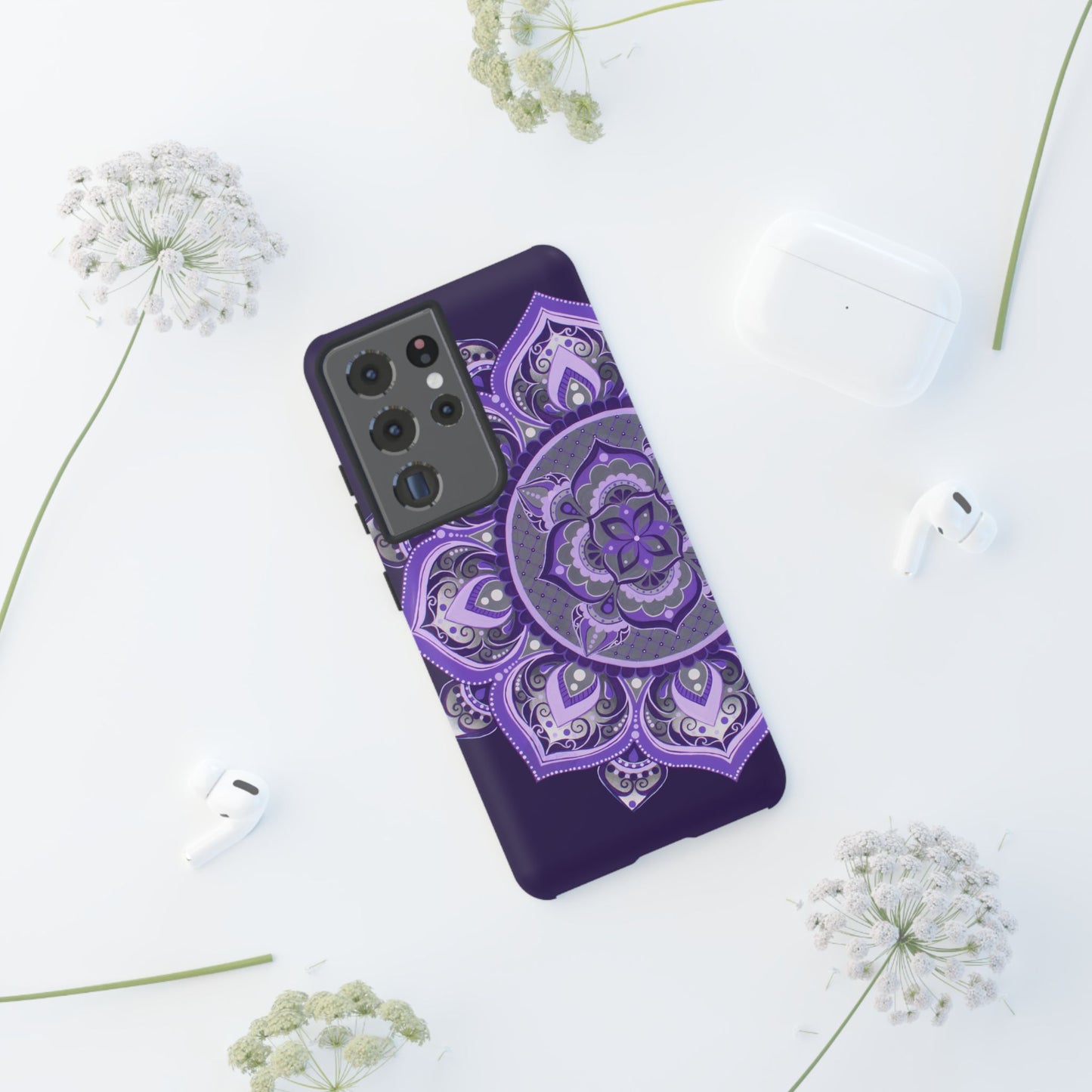 Purple Mandala Tough Phone Case — Protective Floral Boho Phone Cover