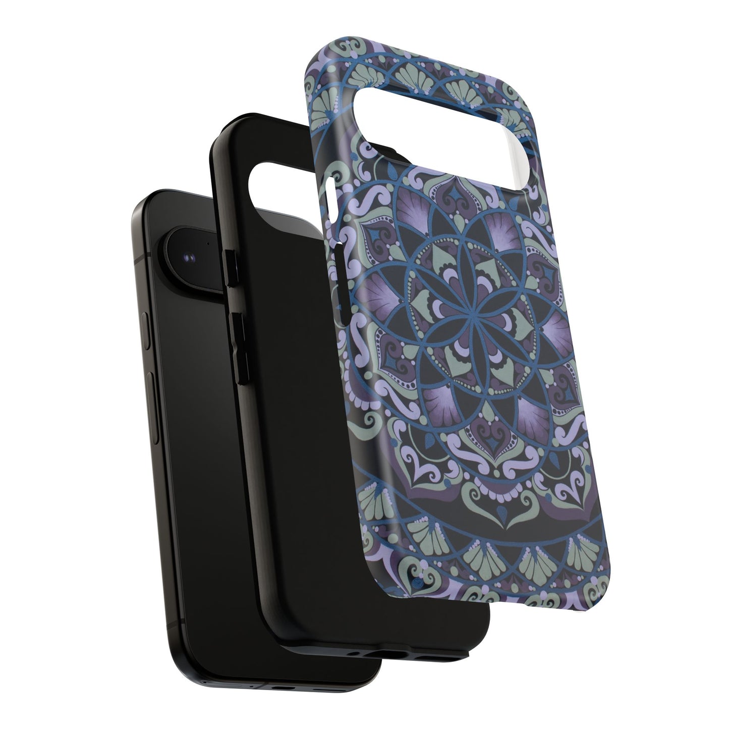 "Wisteria Bloom" Mandala Floral Tough Phone Case — Purple Blue Boho Protective Cover