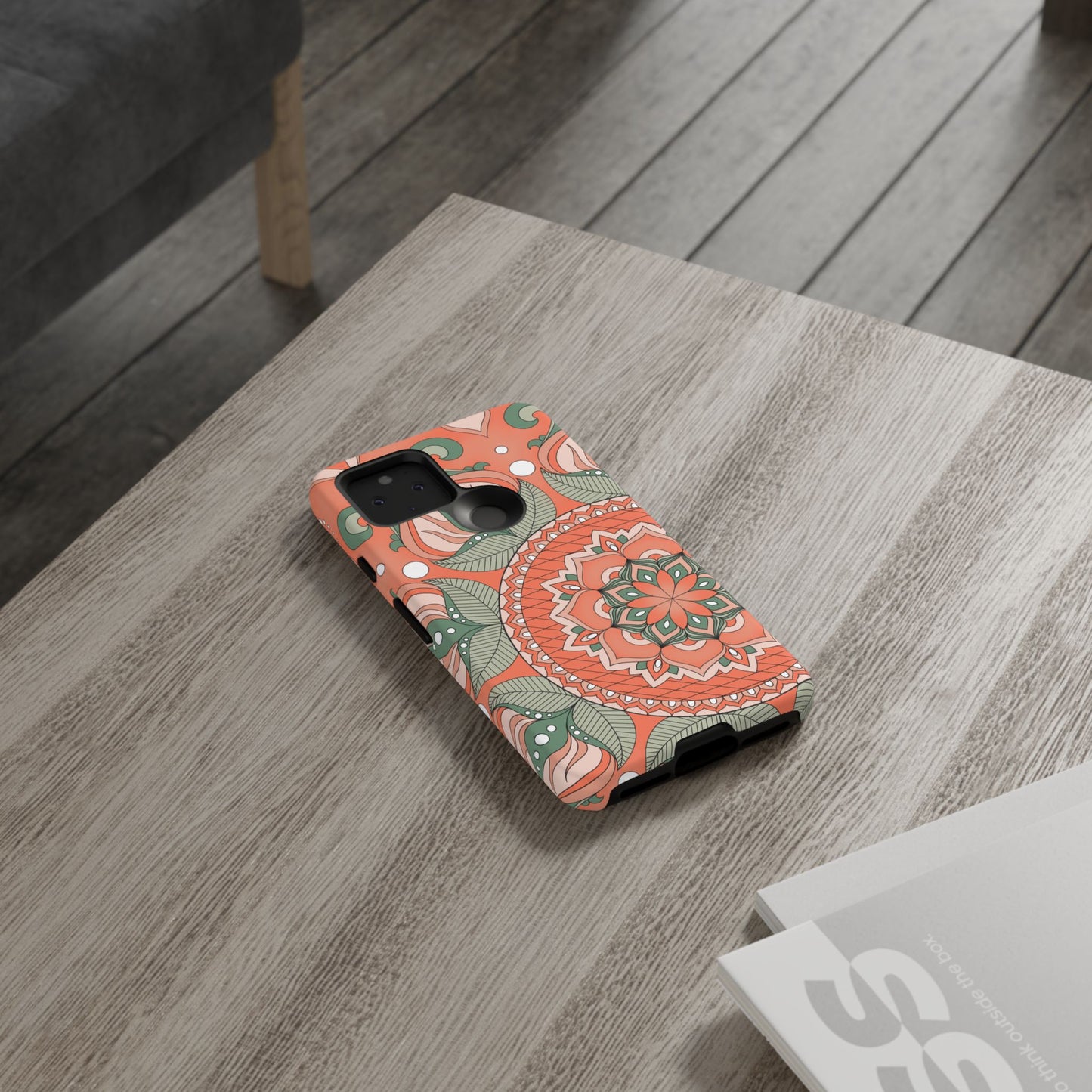 "Persimmon" Mandala Floral Phone Case — Boho Coral Green Protective Cover