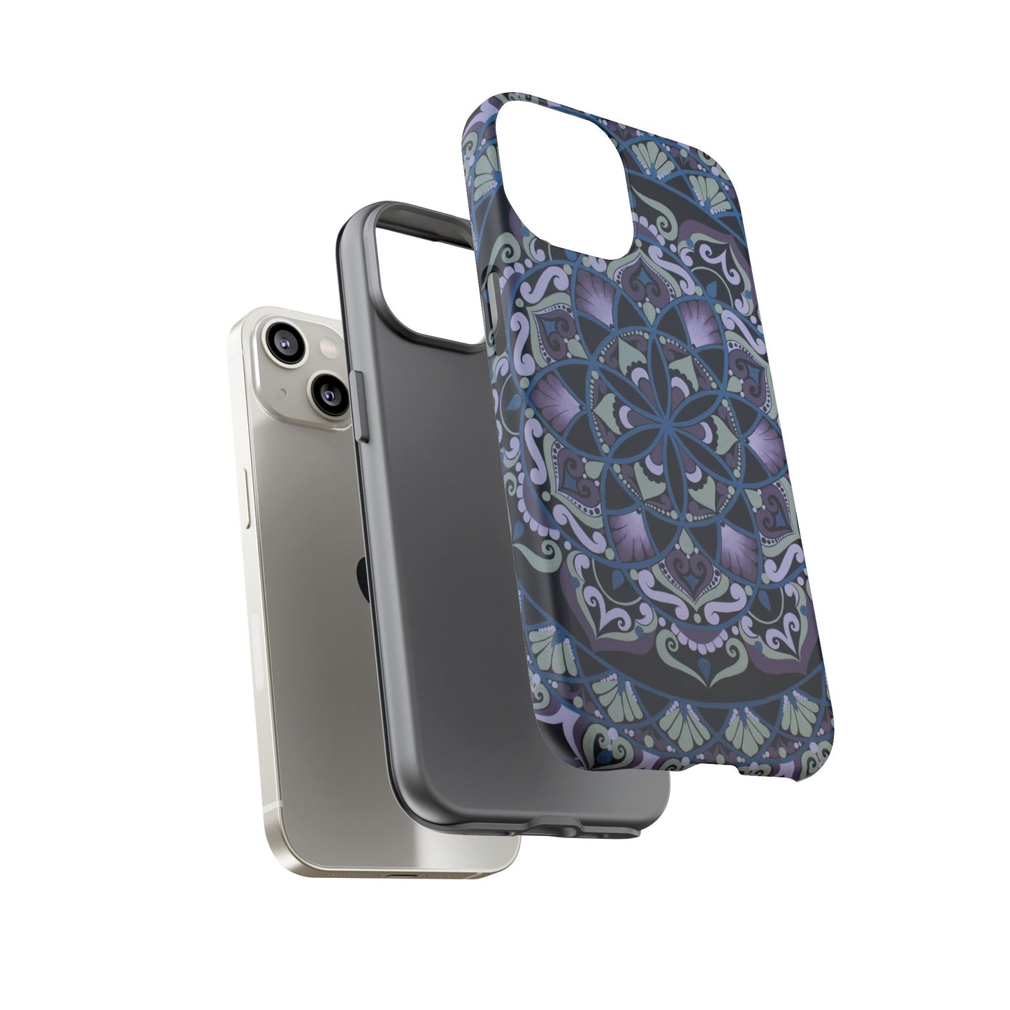 "Wisteria Bloom" Mandala Floral Tough Phone Case — Purple Blue Boho Protective Cover