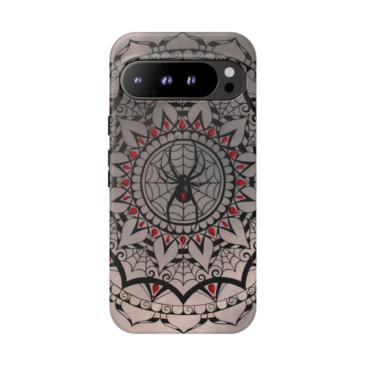 Mandala Spider Tough Phone Case - Gothic Red & Black Protective Cover