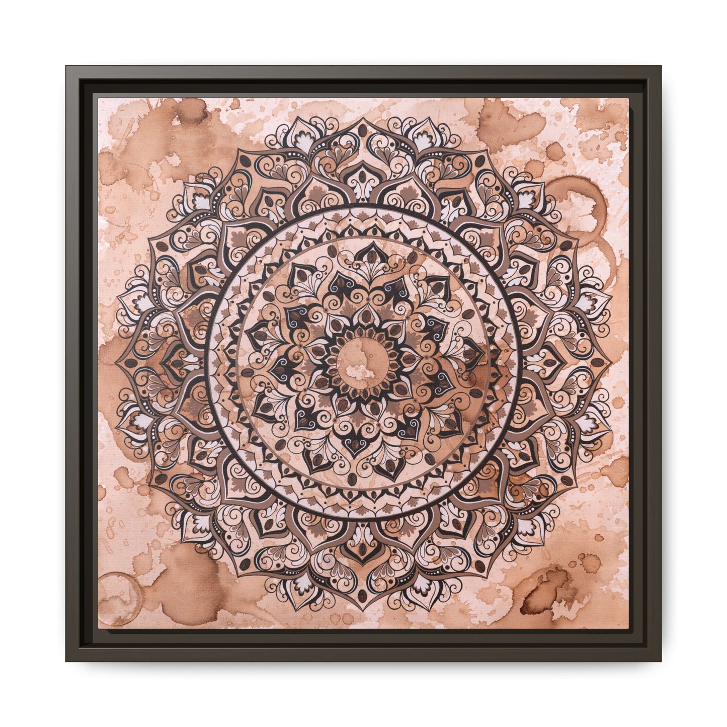 "Espresso Beans" Mandala Wall Art Canvas — Brown Watercolor Framed Print