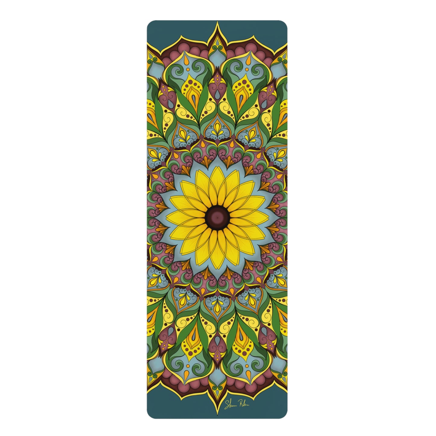 "Black Eyed Susan" Mandala Rubber Yoga Mat — Non-Slip Floral Meditation Mat