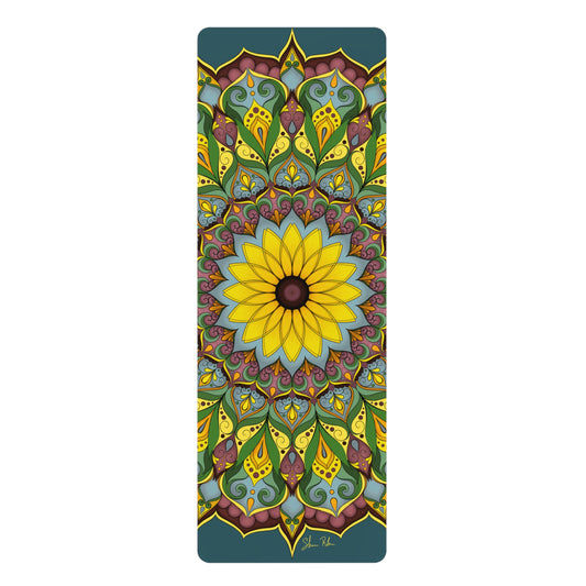 "Black Eyed Susan" Mandala Rubber Yoga Mat — Non-Slip Floral Meditation Mat