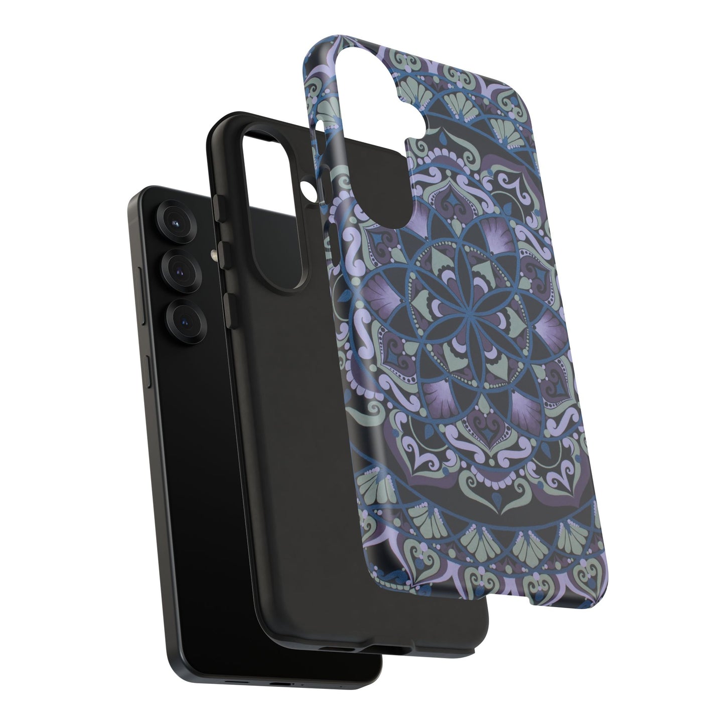 "Wisteria Bloom" Mandala Floral Tough Phone Case — Purple Blue Boho Protective Cover