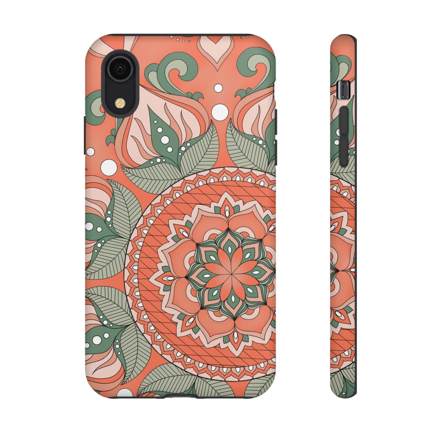 "Persimmon" Mandala Floral Phone Case — Boho Coral Green Protective Cover