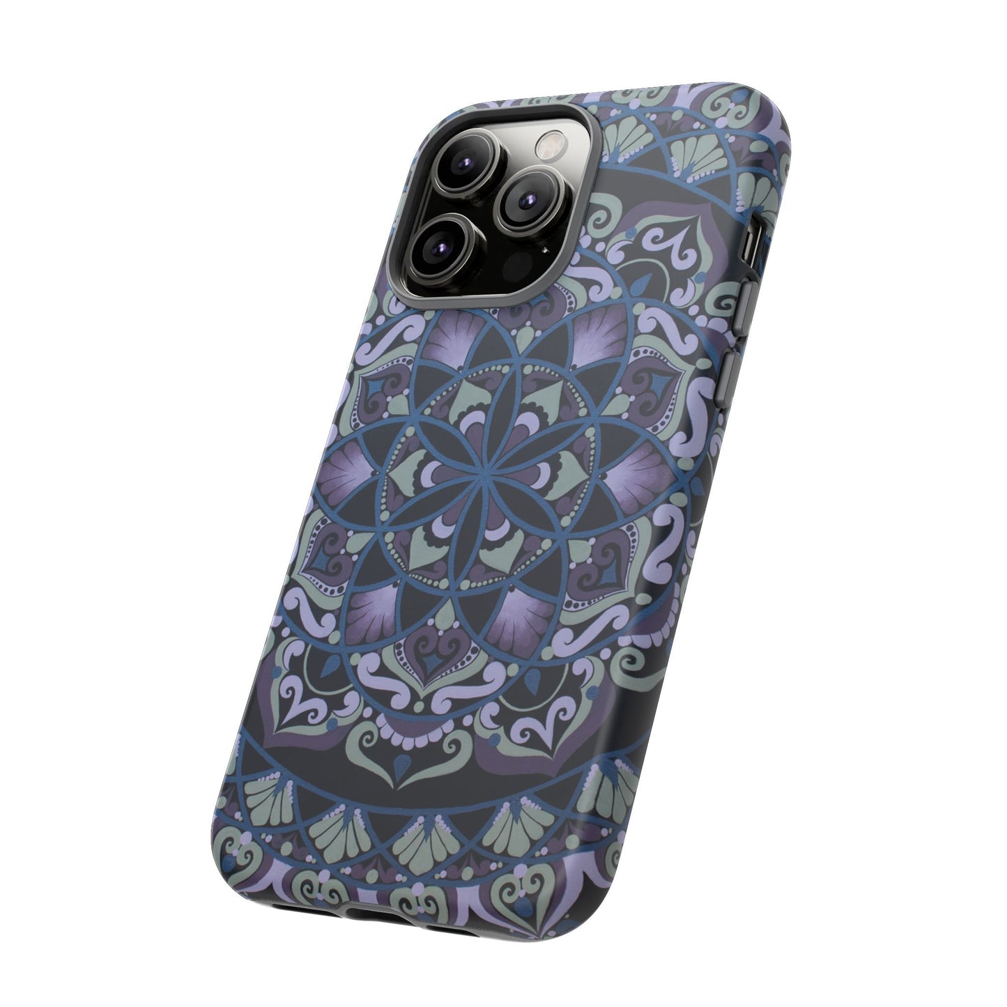 "Wisteria Bloom" Mandala Floral Tough Phone Case — Purple Blue Boho Protective Cover