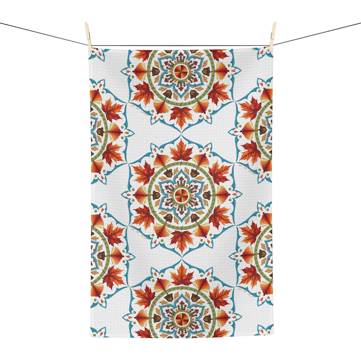 Autumn Mandala Microfiber Tea Towel — Fall Leaves & Acorns Boho Kitchen Towel | Seasonal Home Gift