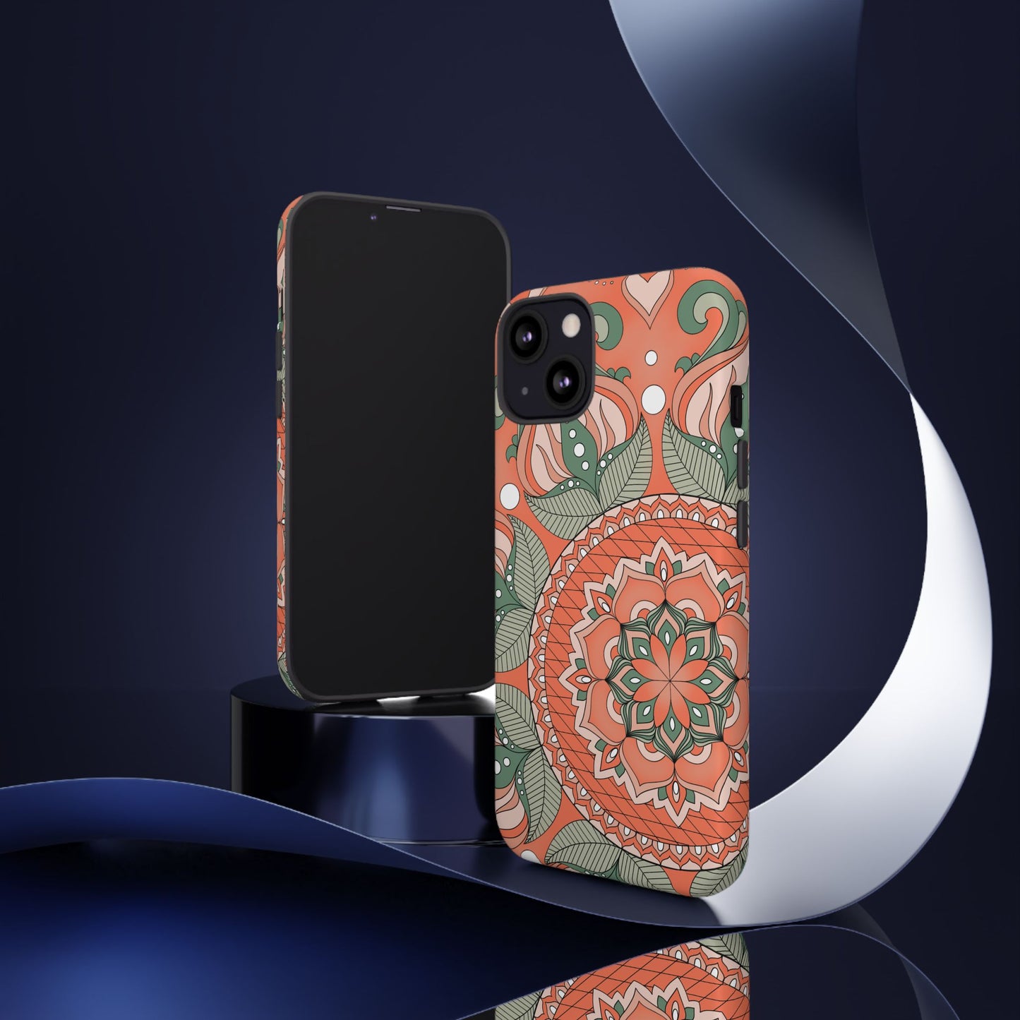 "Persimmon" Mandala Floral Phone Case — Boho Coral Green Protective Cover