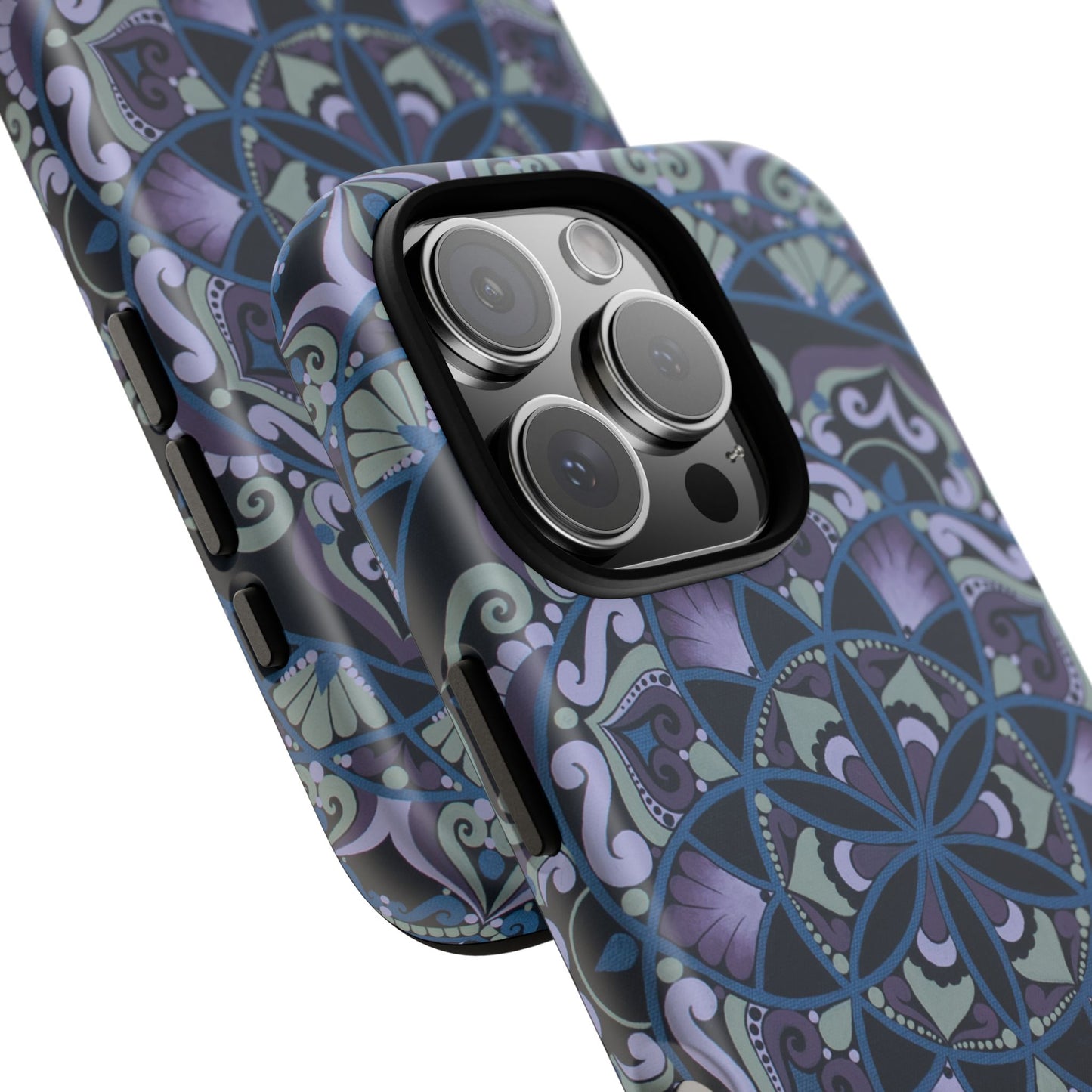 "Wisteria Bloom" Mandala Floral Tough Phone Case — Purple Blue Boho Protective Cover