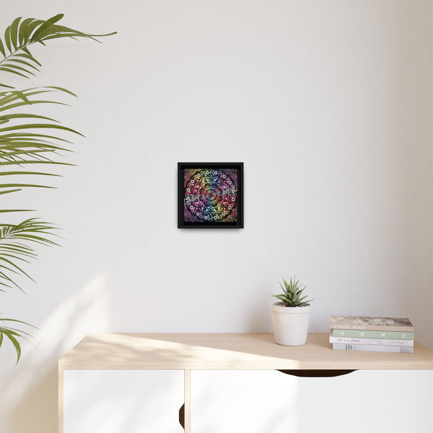 Rainbow Mandala Framed Canvas Art — Psychedelic Boho Wall Decor