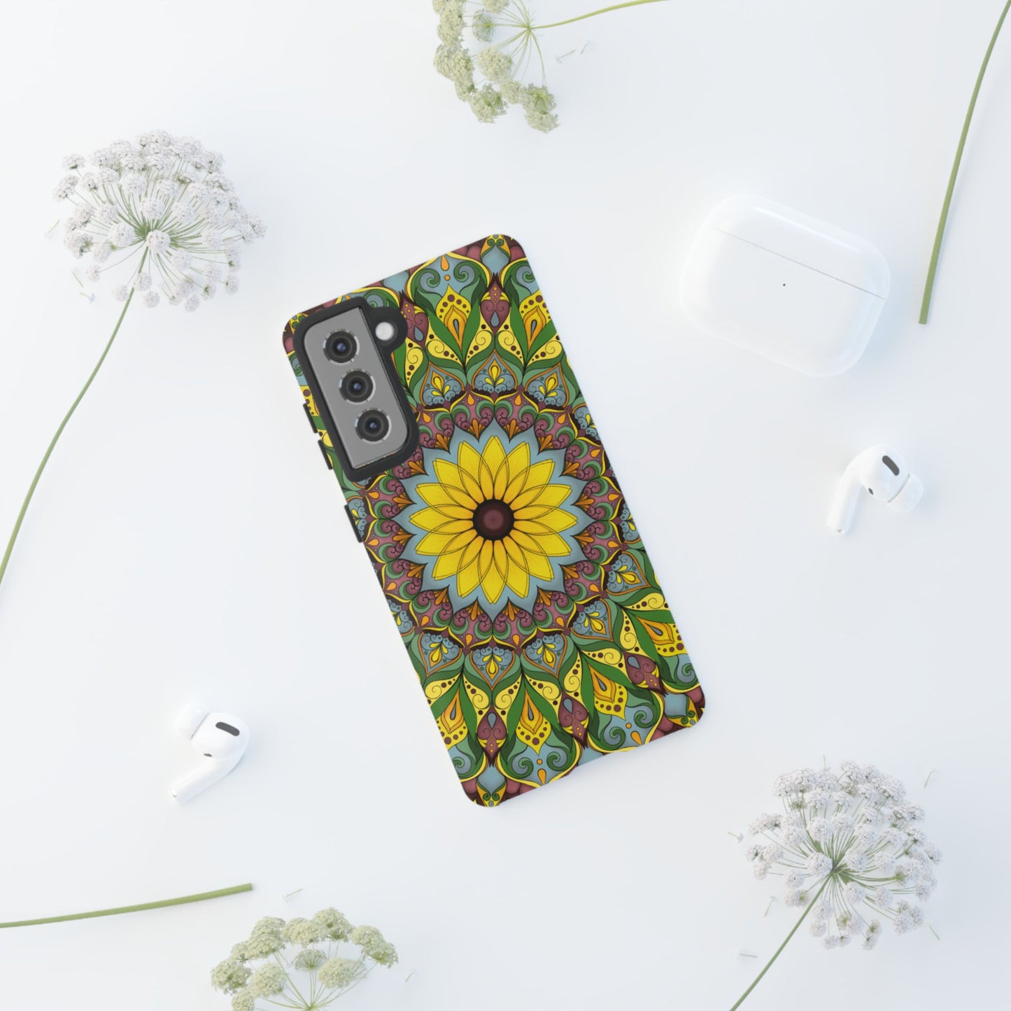 "Black Eyed Susan" Mandala Phone Case — Floral Boho Tough Case
